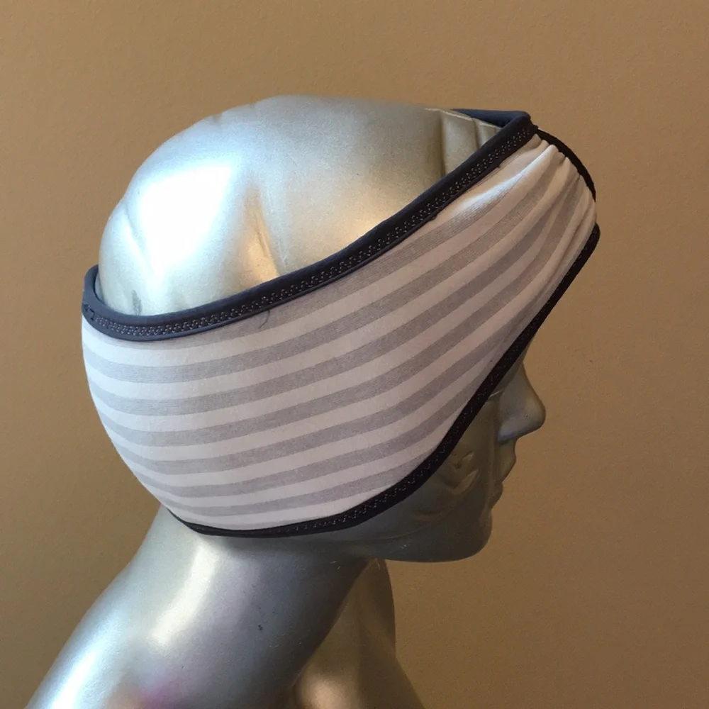 Lululemon Brisk Run Headband Macro Micro Stripe Polar Cream H. Silver Slate